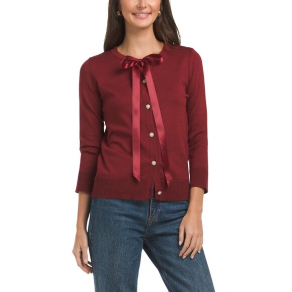 CABLE & GAUGE Cabernet Oversize Bow Cardigan - Picture 1 of 2